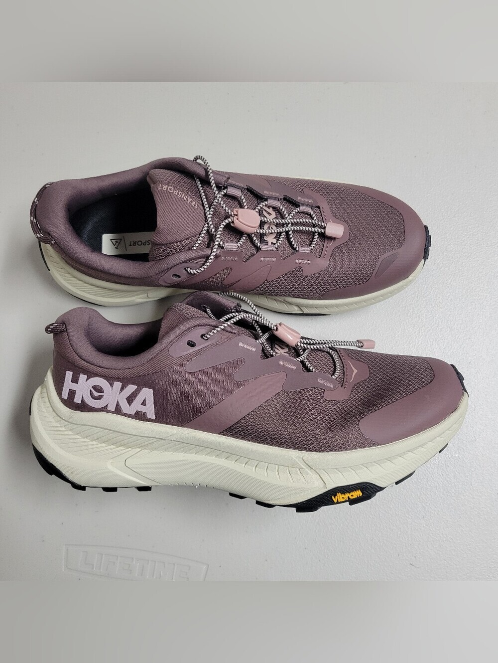 Hoka One One Transport NWOT Mauve/Light Cream Trail Running Shoes.